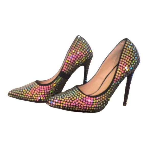 Viga Fiore Black Stilettos Black with Multi-Colored Rhinestones Heel - Picture 3 of 6